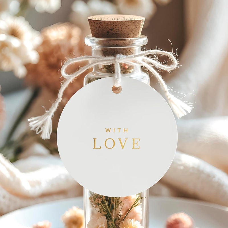 ThreeKin Collective with Love Thank You Gift Tags – 50 Pack Round White Tags with Gold Foil Lettering - Elegant Favor for Weddings, Birthdays, Baby Showers, Holidays - Image 4